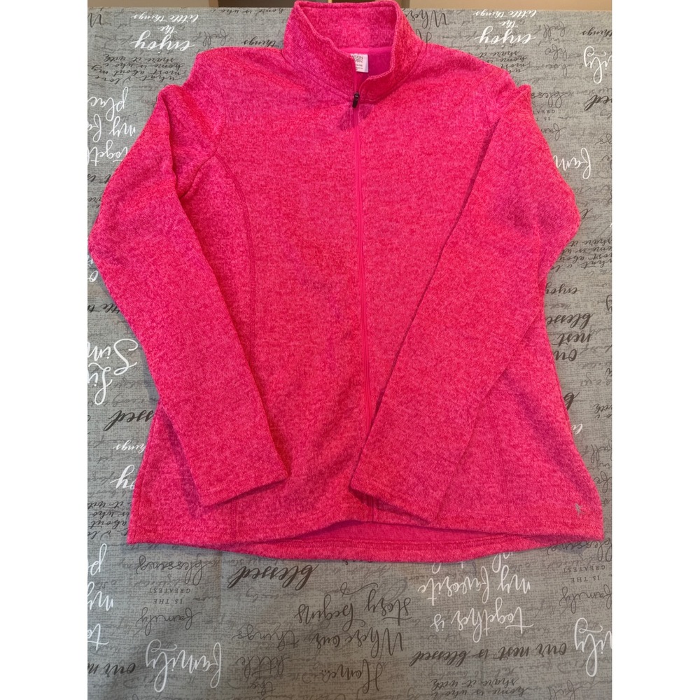 Danskin Now Womens Hot Pink Marled Full Zip Fleece Jacket Mock Neck XL 16-18